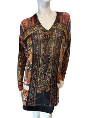 Etro Paisley Print V-Neck Long Sleeve Tunic - Black/Multi